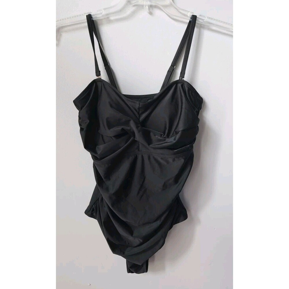 Smismivo Tummy Control Swimsuit for Women One Piece Retro Ruched Large Black NWT